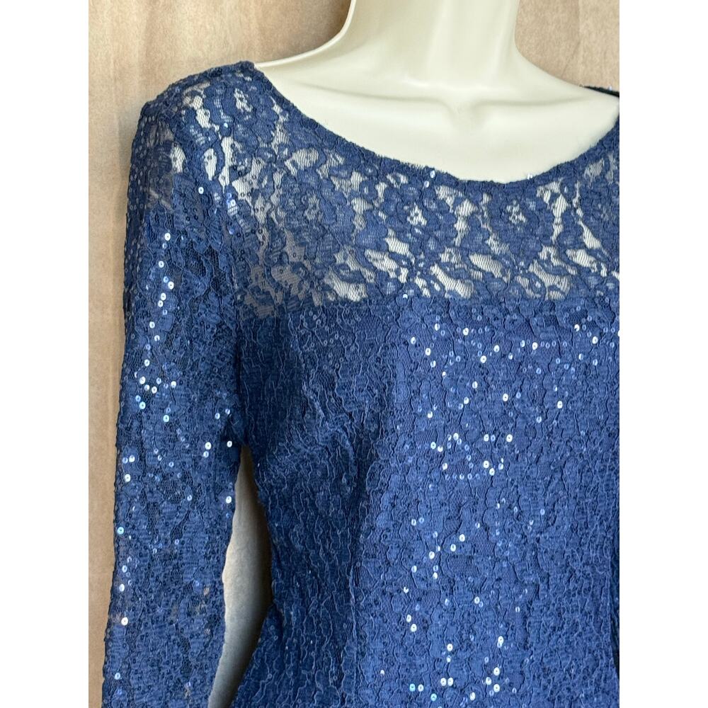 SL Fashions Navy Embellished Lace A-Line Dress 14 NWT - Picture 3 of 9